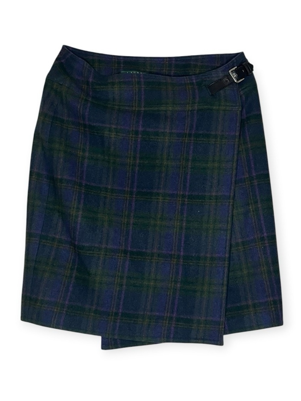 Lauren Ralph Lauren Navy, Green and Purple Plaid Wrap Mini Skirt